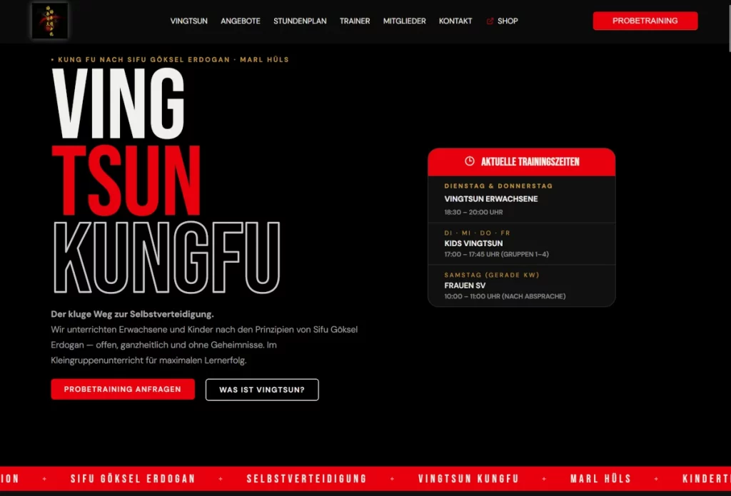Titelbild der Website Ving Tsun Akademie Marl. Diese haben Timo Gruß Webdesign - für einen Website beauftragt