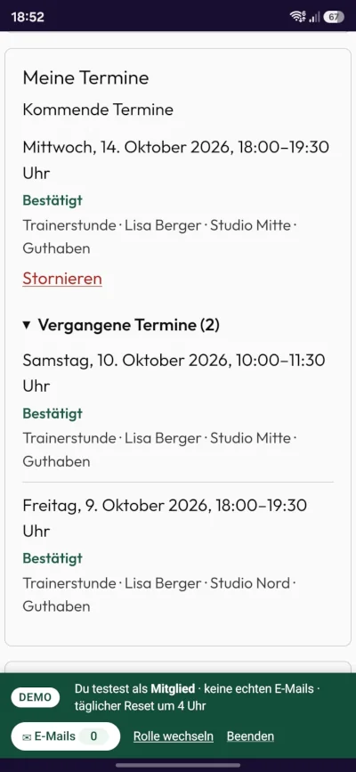 Digitale 10er-Karte im Kundenkonto mit verbleibenden Einheiten