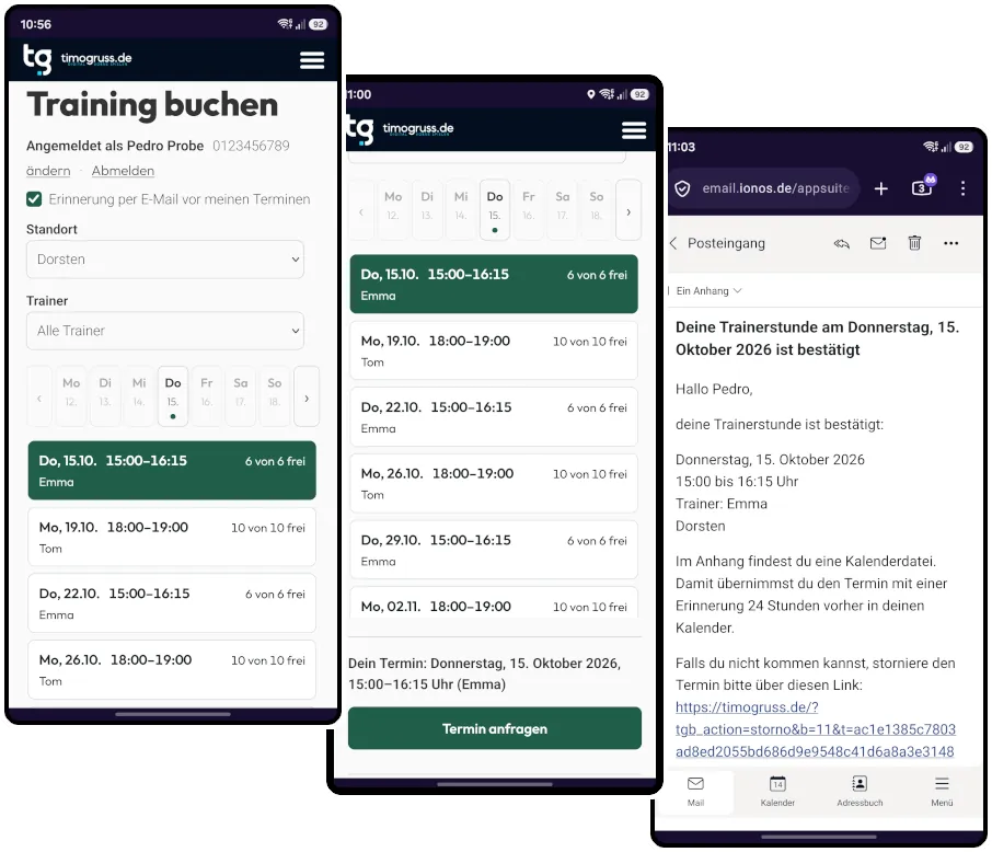 Buchung eines Probetrainings in drei Schritten auf dem Smartphone
