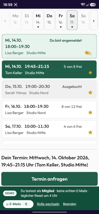 Terminkästchen mit Stern-Symbol für angemeldete Freunde